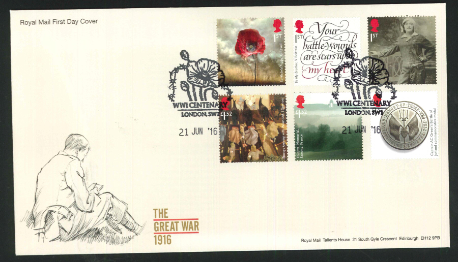 2016 - The Great War 1916, First Day Cover, WWI Centenary, London SW1 Postmark - Click Image to Close